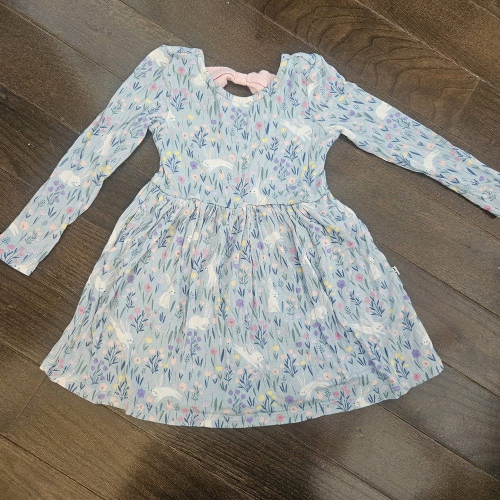 Little Sleepies Blue Floral/Bunny Twirl Dress w/ Bow back 2T